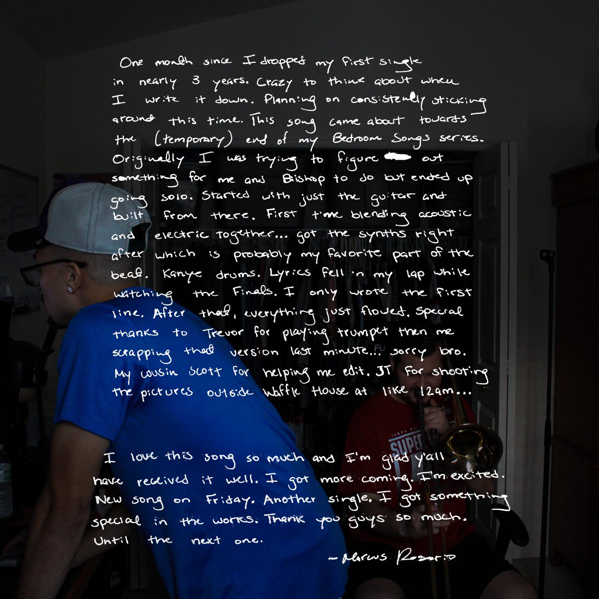 marcusfourseven's tweet photo. ONE MONTH OF NIGHTFALL 🌙

Thank you to everybody who played a part in any way — 4th picture I wrote something.

New music Friday. 🤞🏼 https://t.co/SINIFKAW5p