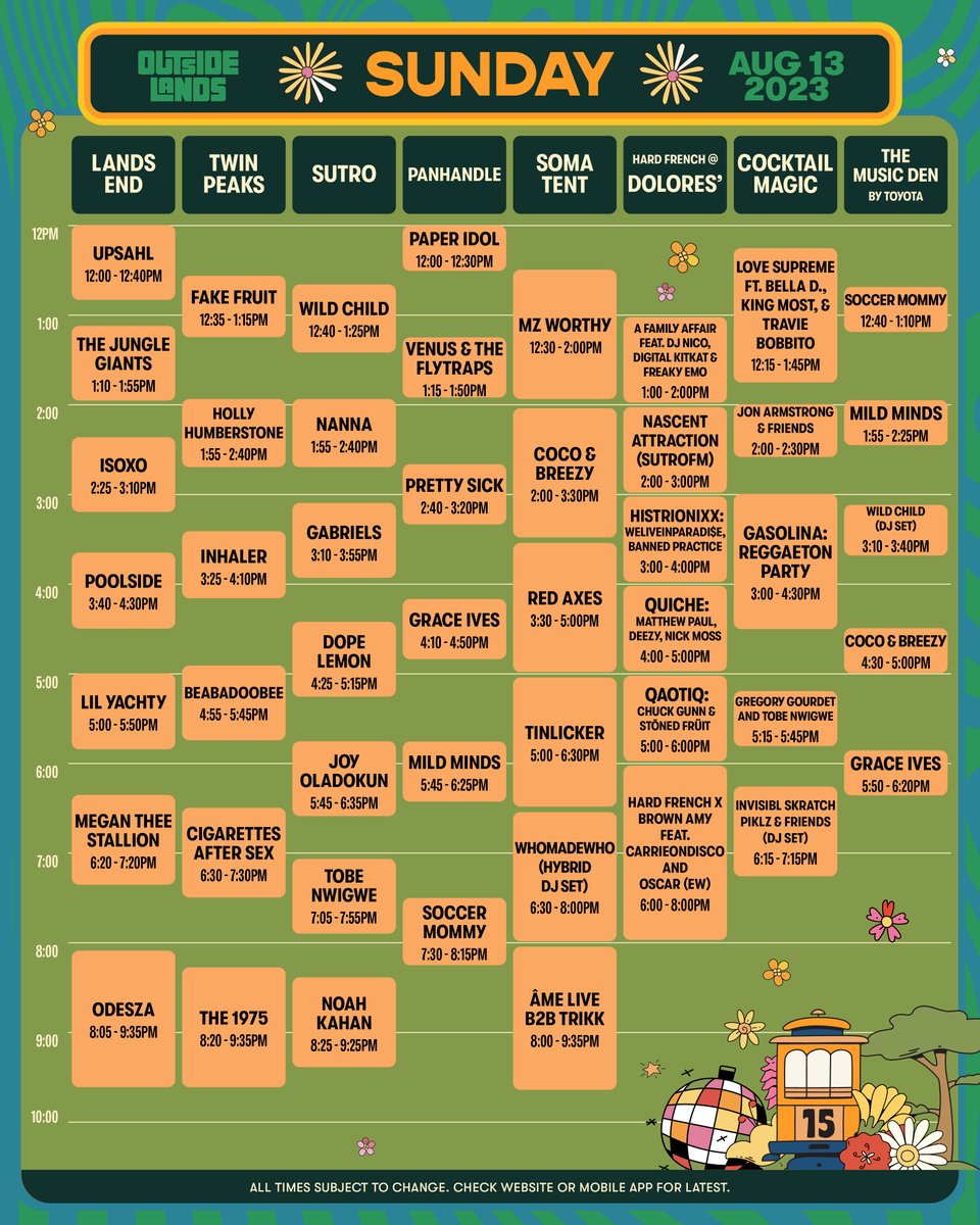 Outside Lands schedule of set times