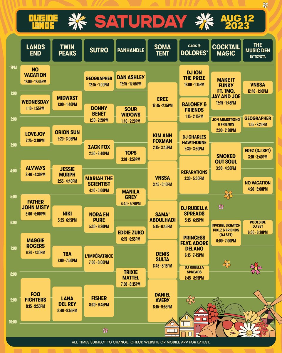 Outside Lands schedule of set times