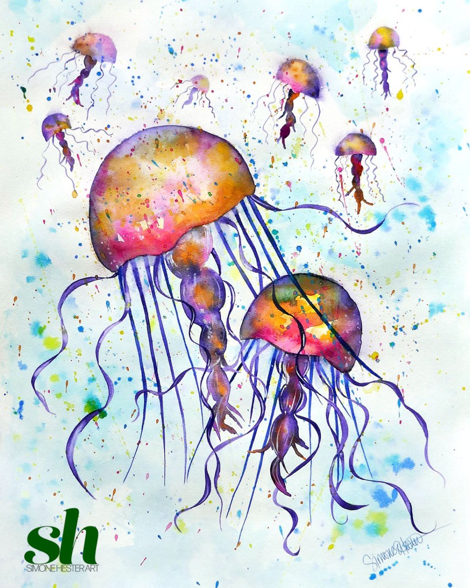 SimoneHesterArt's tweet photo. Typically I am very controlled when painting watercolors. Painting jellyfish would be a perfect way to try it out a looser technique. So I gave it a whirl. I loved how it turned out.

#jellyfishpainting #loosewatercolor #painting #watercolor #artoftheday #fineart #art https://t.co/KJhN32pXp9