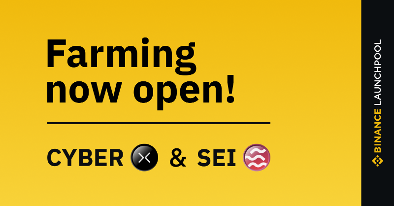 binance's tweet photo. Farming is now open for the latest #Binance Launchpool - @CyberConnectHQ and @SeiNetwork

Please note that an hourly hard cap applies for rewards of both the $CYBER and $SEI launchpools. 

Start here 👇