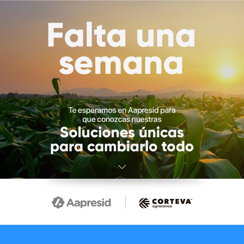 En siete días vas a poder conocer más sobre las soluciones únicas que ofrece Corteva, ¡nos vemos en <a href="/aapresid/">Aapresid</a>! #CongresoAapresid2023 🙌🌱🌽🌾