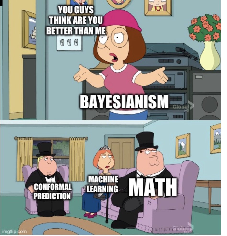 predict_addict's tweet photo. My Bayesian tweets get more likes than Bayesian tweets by Bayesians themselves. 

Conformal revolution is here. Embrace THE better uncertainty quantification framework fit for the XXIst century

#biasian #conformalprediction https://t.co/UjnhaTXWDB