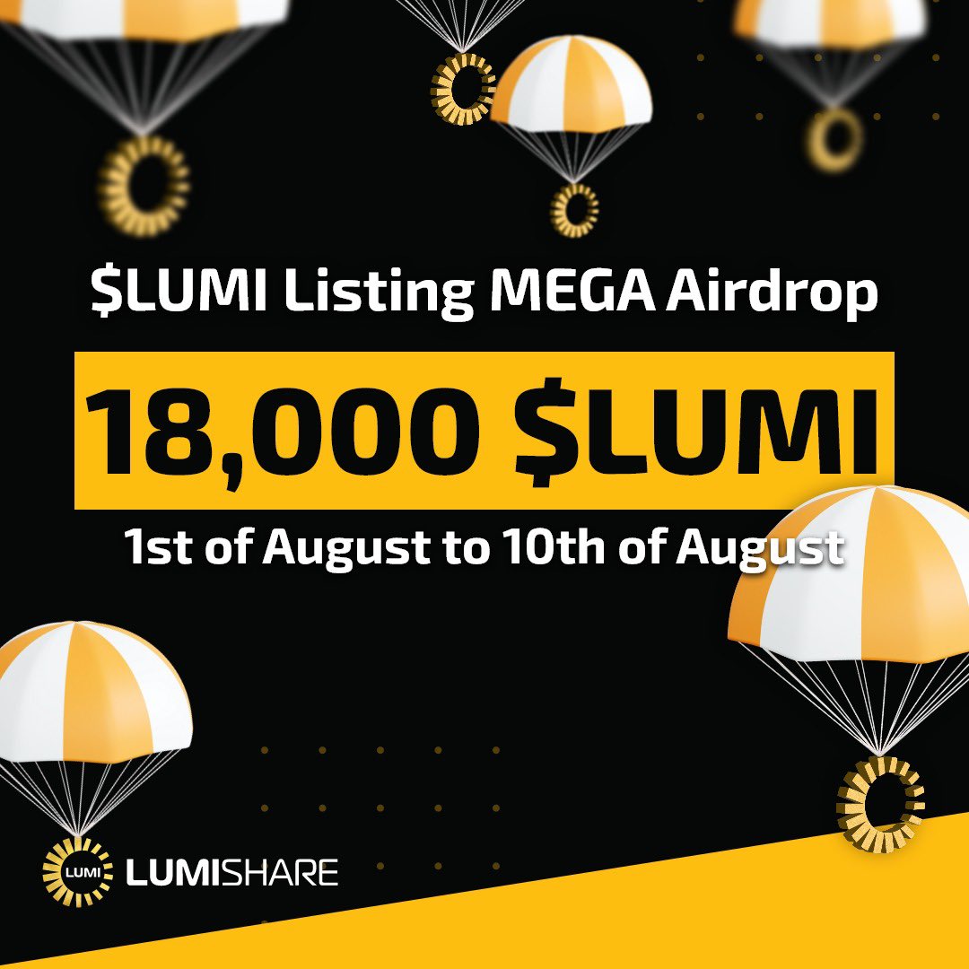 Lumishare_Lumi's tweet photo. 🌟 #LUMIListing MEGA Airdrop 🌟

🎉 We are thrilled to announce a massive airdrop to celebrate the listing event of our $Lumi token on a top-tier exchange on August 8th! 🎊

🎁Prize Pool:18,000 $LUMI
⏱️Duration:1st of August to 10th of August 
🏆Winners:100(Each winner gets 180 $LUMI)

🎟️Tasks:

-Follow @Lumishare_Lumi 
-Like, Retweet & Tag 3 friends
-Comment #LUMIListing 

🌍Complete Gleam here: https://t.co/dTAdZAYTQE

#Airdrop