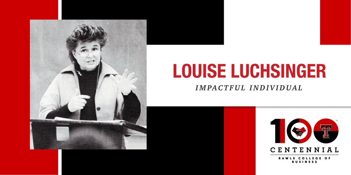 TTURawlsCollege's tweet photo. Impactful Individual: L. Louise Luchsinger

As the second person to earn a PhD from #RawlsCollege, former marketing professor Louise Luchsinger was an exceptional leader who made a lasting impact at @TexasTech. 🔗 https://t.co/zlcJM4kihI

#TTU100 #Impact #BuiltOnRawls https://t.co/2kNPG9r0lH