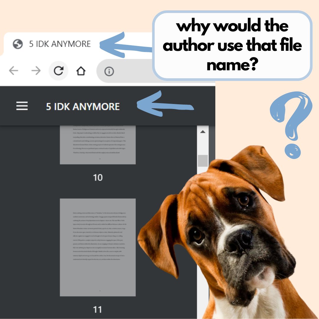 BrandeisDSHub's tweet photo. PSA for @brandeisgsas + @brandeis writers: PDFs preserve your original doc's file name + will display it automatically -- even if you gave the PDF a different name. Always check your PDF metadata before sharing! #brandeisdshub #academicwriting #digitalscholarship #OpenAccess https://t.co/gNsoEnC9cD