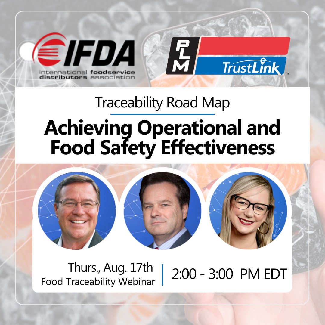 PlmFleet's tweet photo. Attention Food Distributors! This is a do-not-miss webinar with @IFDA and PLM TrustLink on how to build a traceability road map in order to achieve operational and food safety effectiveness.

Register for this webinar to build your traceability roadmap: https://t.co/cLSZ4Hg1br https://t.co/RyEsjj3AEM