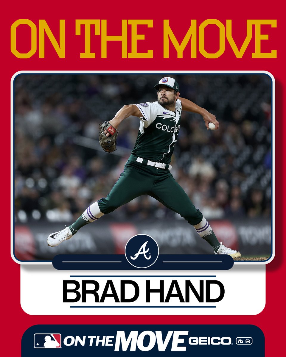 MLB's tweet photo. The Braves are reportedly acquiring LHP Brad Hand from the Rockies, per https://t.co/Z3s2EpgF39's @Feinsand. https://t.co/fYClKxdyOW