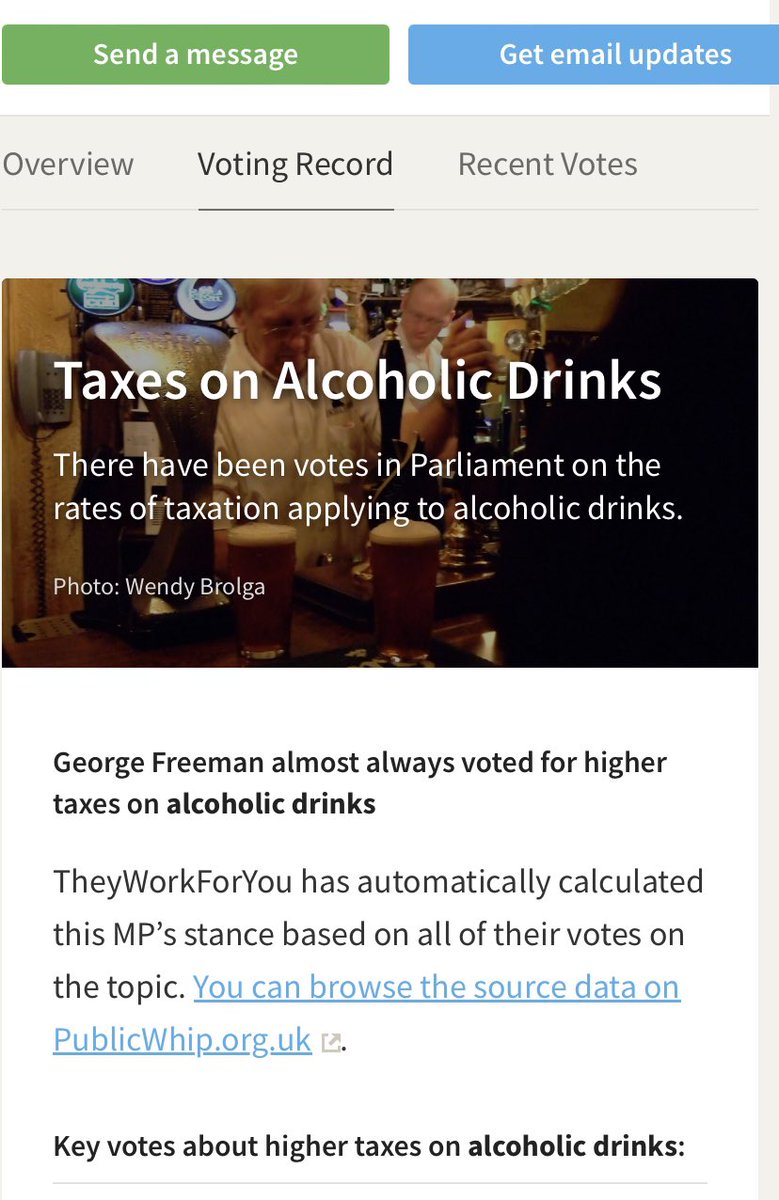 PublicitySigns's tweet photo. @GeorgeFreemanMP @Jeremy_Hunt @RishiSunak George’s voting record on taxes of alcohol and those same rural pubs that were held back by expensive brewery ties… https://t.co/dBZu5Xkem8