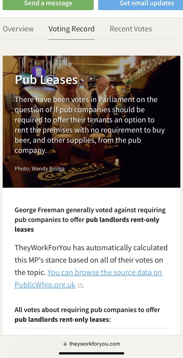 PublicitySigns's tweet photo. @GeorgeFreemanMP @Jeremy_Hunt @RishiSunak George’s voting record on taxes of alcohol and those same rural pubs that were held back by expensive brewery ties… https://t.co/dBZu5Xkem8