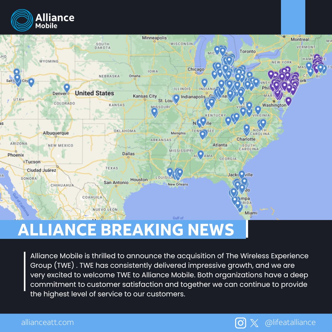We are excited to announce that as of today, Alliance Mobile has reached 308 locations in 21 states with over 1,100 team members- making us the second largest AT&T Authorized Retailer! Thank you to all of our team members that worked hard to make this happen! #RoadTo500