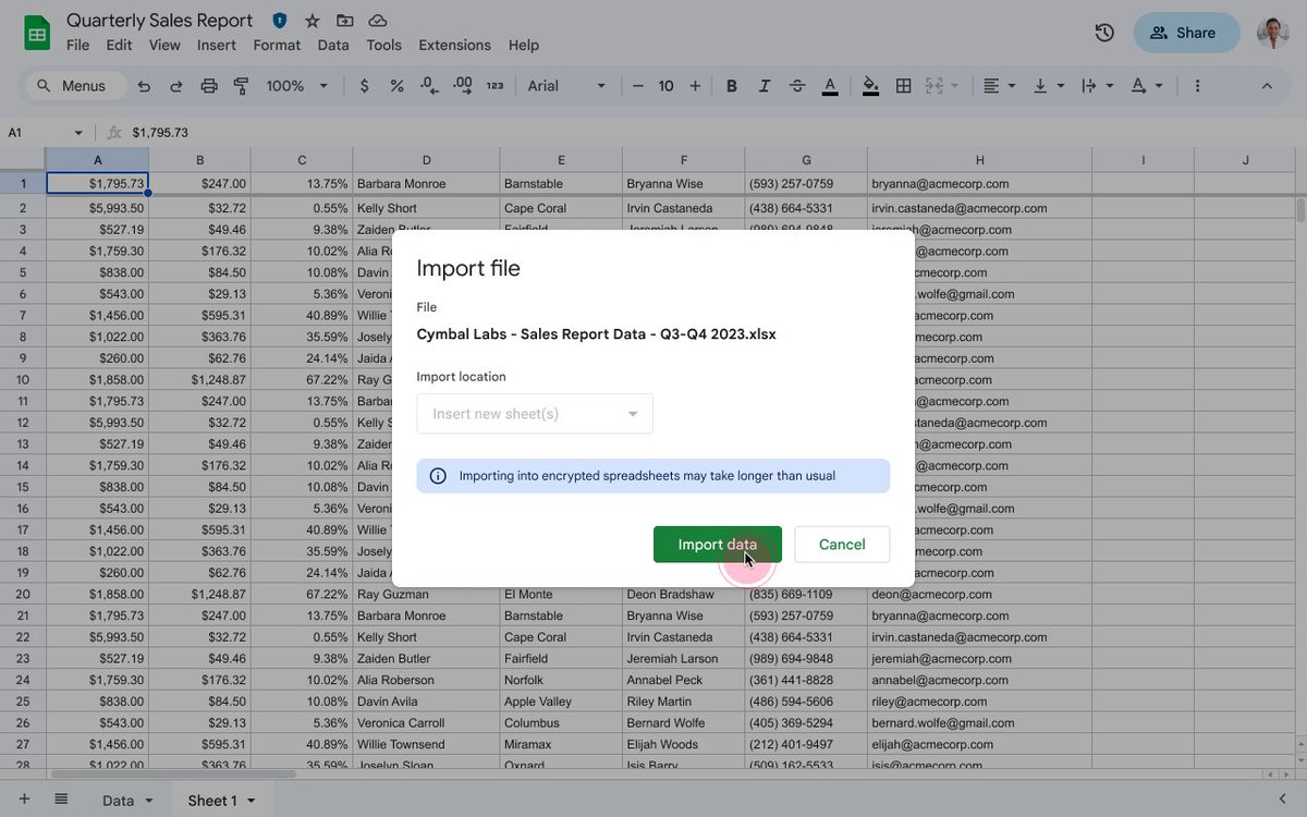 #GoogleSheets product updates, Aug 1, 2023

✔️Import and convert sensitive Excel files into client-side encrypted Google Sheets

workspaceupdates.googleblog.com/2023/08/import…