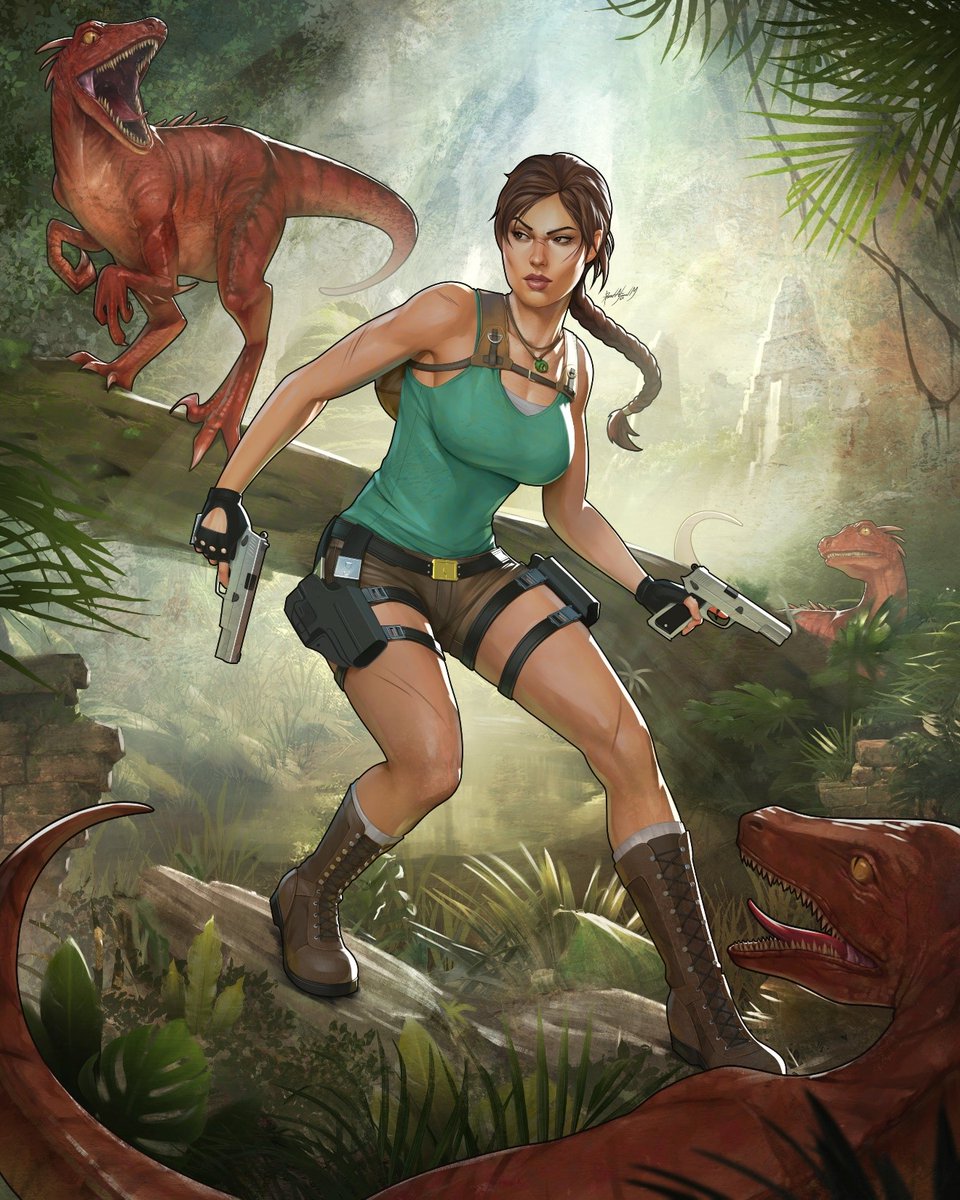 tombraider's tweet photo. 🦖 Does this stunning piece by @dalejomej make you want to go play the Lost Valley level immediately? Because same. https://t.co/DhsMch94jR
