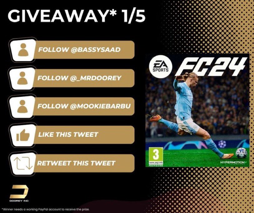 BassySaad's tweet image. 🚨EA FC 24 GIVEAWAY

Here we go!
To win your EA FC 24 game on the console of your choice:

✅Follow @MookieBarbu @BassySaad @_MrDoorey 
👍🏽Like this post
🔁Retweet this post

🥇Winner will be revealed 11/8/23
👀4 more giveaways to come

#EAFC24