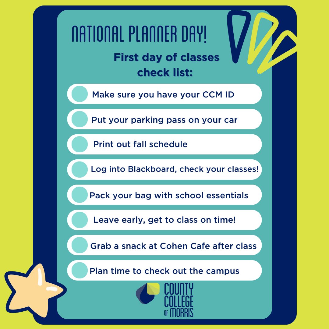 CCM_edu's tweet photo. August 1 is National Planner Day! Planners can help organize your day, week, or even month so you stay on track for a successful semester. How will you plan before the first day of classes? #Plannerday https://t.co/uz0gE6irni