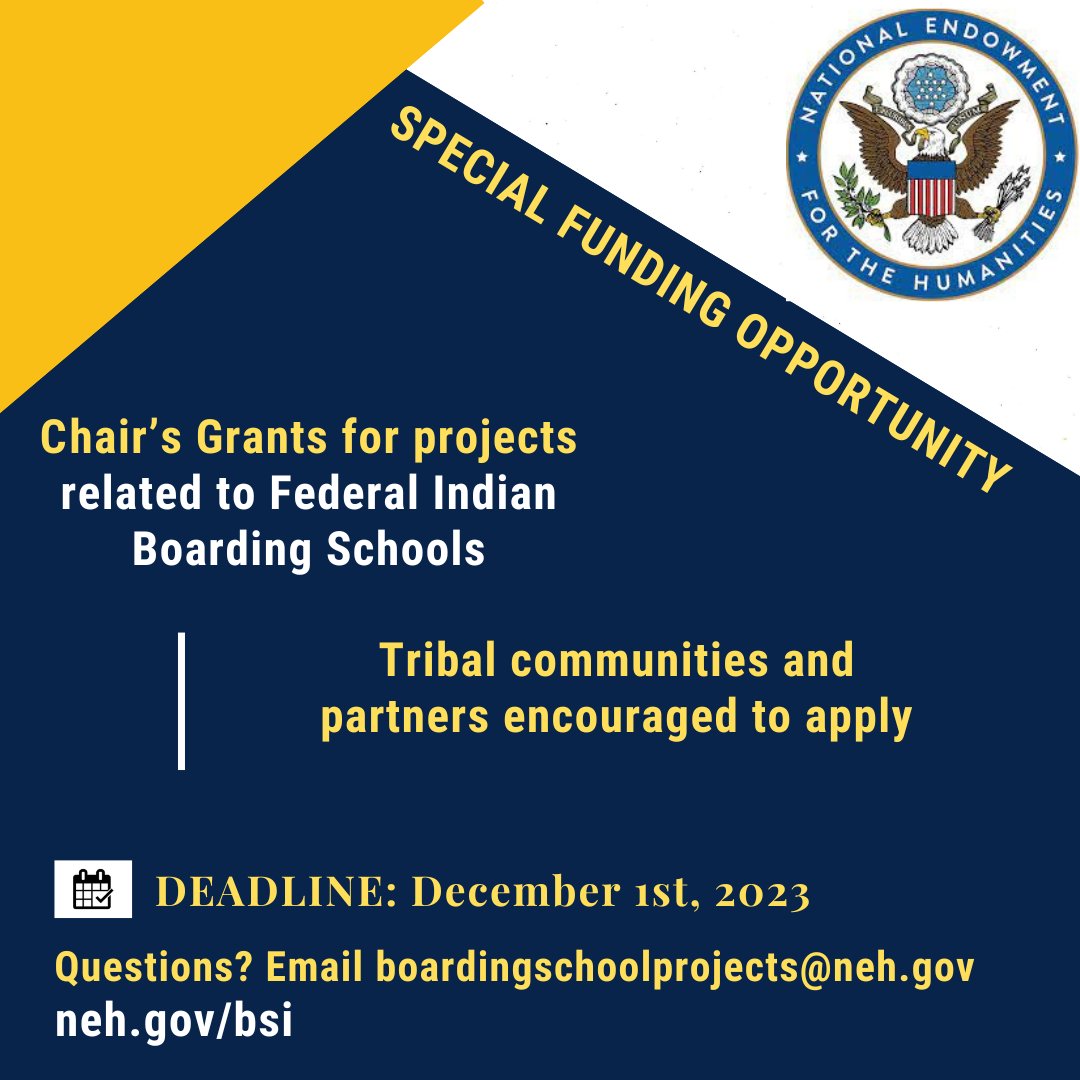 NEHgov's tweet photo. NEH announces a special funding opportunity for Native organizations to support projects that extend the reach and impact of the Federal Indian Boarding School Initiative.

Learn about the call for proposals and how to apply: https://t.co/lkHv2v0qFa

#NativeTwitter https://t.co/RzQMWFx4C9