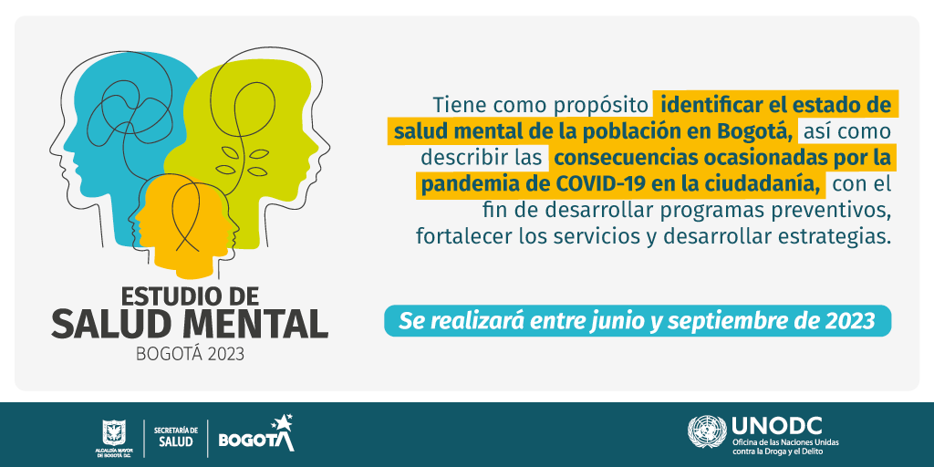 SectorSalud's tweet photo. ¿#SabíasQue la @SectorSalud y la @UNODCROCOL iniciaron el Estudio de Salud Mental en Bogotá 2023?  

Este estudio busca identificar las principales problemáticas de salud mental de los habitantes de @Bogota.   

💻 Consulta más información en ➡️ https://t.co/15TE4qug6C https://t.co/J5rqhxAC5m