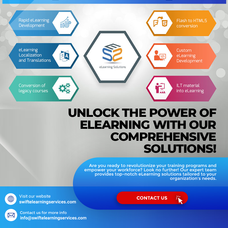 swift_elearning's tweet image. Unlocking Learning Possibilities: Embrace Our Cutting-Edge eLearning Solutions 
swiftelearningservices.com/contact-us/ 
#eLearningSolutions #eLearningDevelopment #eLearningContentDevelopment