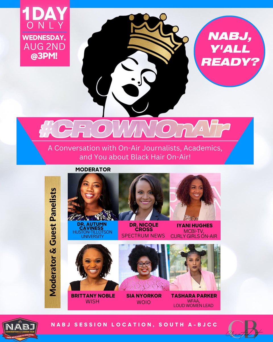 Spread the word🗣️:
me &amp; my lovely <a href="/NABJ/">#NABJ Headquarters ✊🏾🖊️🎙️💻 📷 🎥 📝 🔈</a> sisters <a href="/IChangedTheGame/">autumn caviness</a> <a href="/iyanilenicetv/">Iyani Lenice</a> @thenoblejourno <a href="/TasharaParker/">TasharaTakesTexas</a> @DrNicoleCross will be at #NABJ23 to talk about #TheCrownAct.
Let’s talk about the law, our journeys, how you can make a difference &amp; share these stories. #PassTheCrown