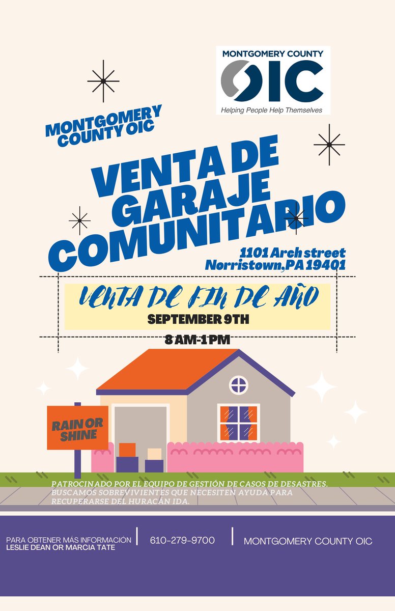 Join us for a Community Yard Sale at Montgomery County OIC! 
September 9 
Time: 8:00 AM - 1:00 PM