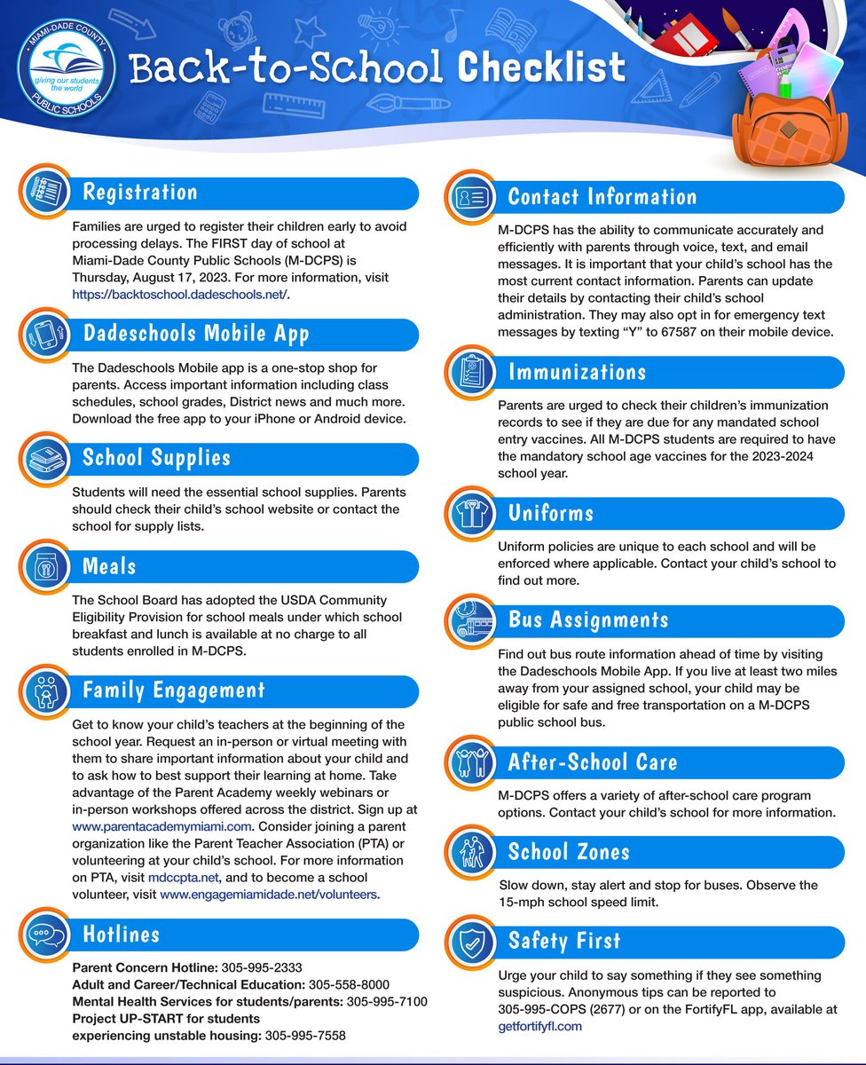 Miami-Dade Schools (@mdcps) on Twitter photo Ready for the ultimate #BacktoSchool takeoff? 🚀 Don't let August 17th catch you off guard! Check out <a href="/MDCPS/">Miami-Dade Schools</a>' checklist for students and parents. Let's make this school year the BEST one yet! #YourBestChoiceMDCPS backtoschool.dadeschools.net/#!/fullWidth/5… Ready for the ultimate #BacktoSchool takeoff? 🚀 Don't let August 17th catch you off guard! Check out <a href="/MDCPS/">Miami-Dade Schools</a>' checklist for students and parents. Let's make this school year the BEST one yet! #YourBestChoiceMDCPS backtoschool.dadeschools.net/#!/fullWidth/5…