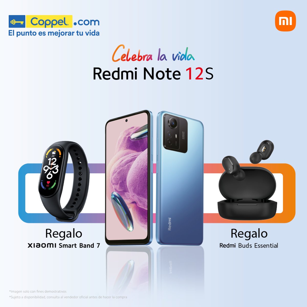 XiaomiMexico's tweet image. Ya disponible en Coppel  🎁 Compra tu nuevo #RedmiNote12S y llévate de regalo una Xiaomi Smart Band 7 y unos Redmi Buds Essential. Cómpralo aquí: bit.ly/3OfyGvL
