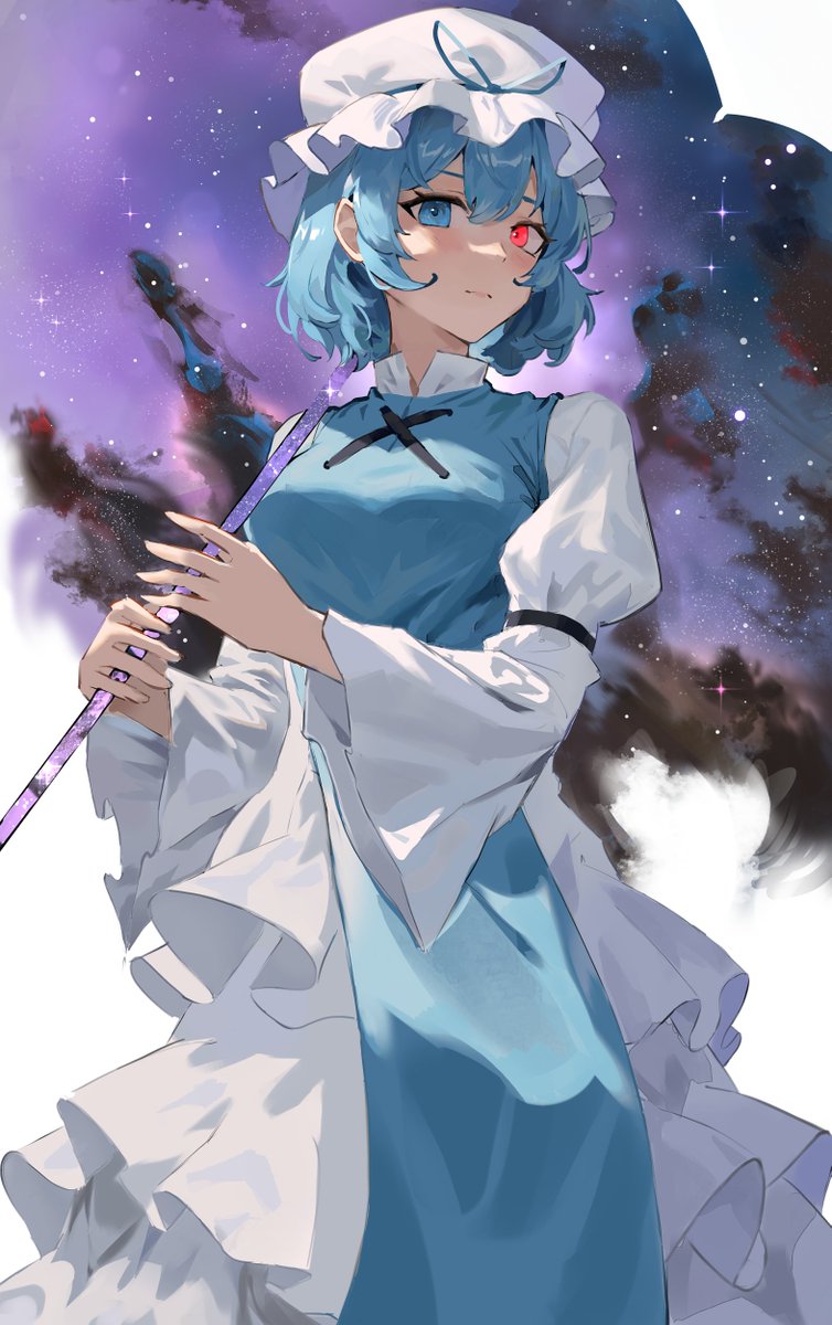 tatara kogasa 1girl solo heterochromia red eyes blue hair umbrella blue eyes  illustration images