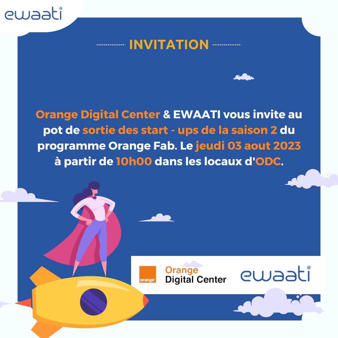 EWaati's tweet photo. 🚀 [ÉVENT À NE PAS MANQUER] 🚀

Orange Digital Center &amp; EWAATI vous ouvrent les portes du futur de l'innovation ! 🔥
Venez rencontrer les esprits créatifs qui façonnent le paysage technologique de demain !💡

#Innovation #Ewaati #StartupLife #OrangeFab #ODC https://t.co/SFoGQjV8XA