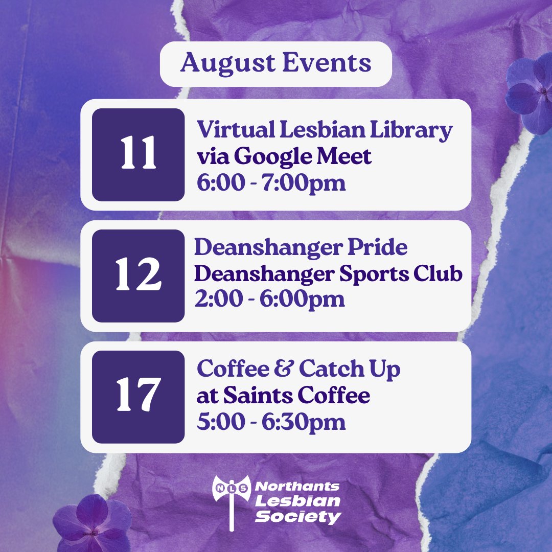 Our events for August are here! Be sure to check our Instagram for more info and updates as and when they come - just follow the link in our bio!💜