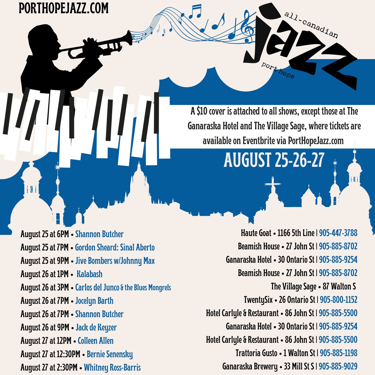 Almost here!   4th weekend in August!  Pick your artist, pick your venue and make your reservation.  More information on porthopejazz.com

#allcanadianjazz #jazz #livemusic #porthope #weekendvibes #endofsummer #northumberland