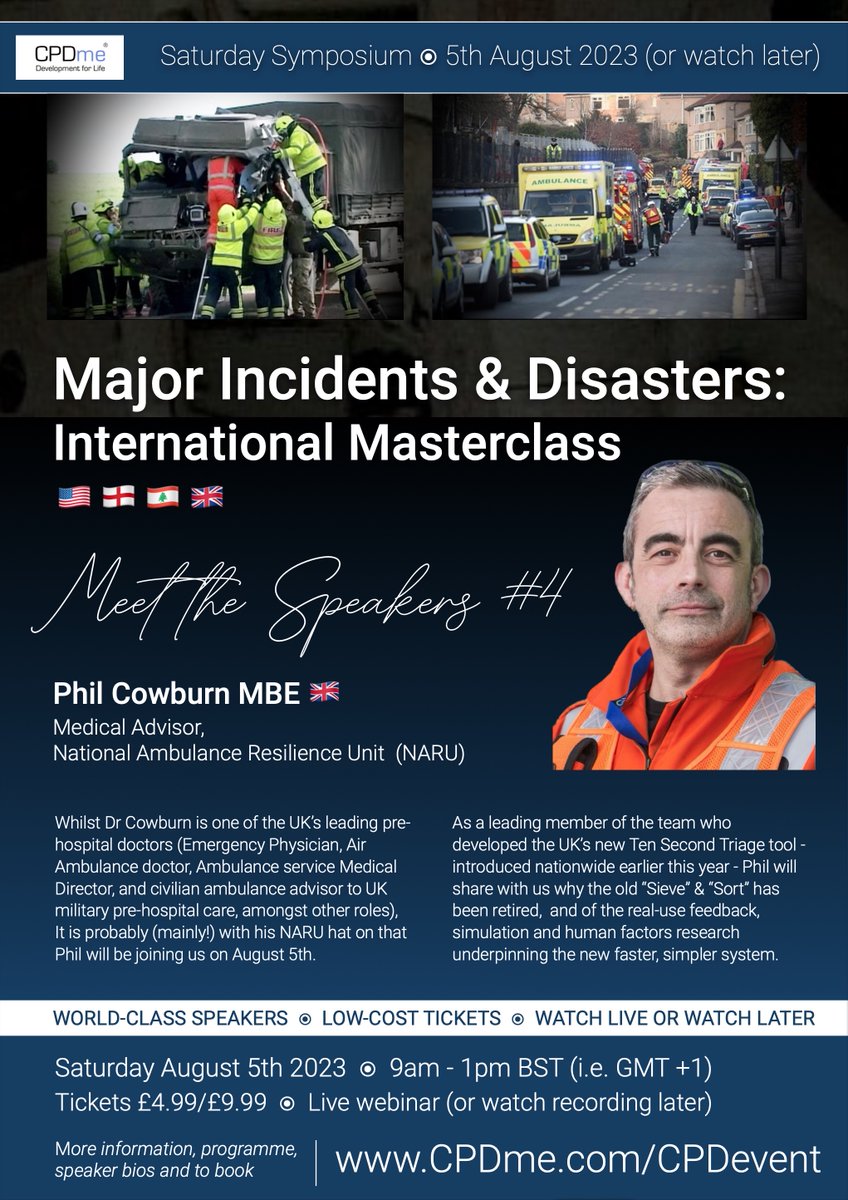 4 days till the Major Incidents webinar! For UK delegates, if you don't know Sieve/Sort has been replaced, you need to hear Phil's talk; if you do, but want to know why/how, you need to hear Phil's talk 😉
Book now and Watch Live or WatchLater. #EMS #EPRR cpdme.com/CPDevent?r_don…