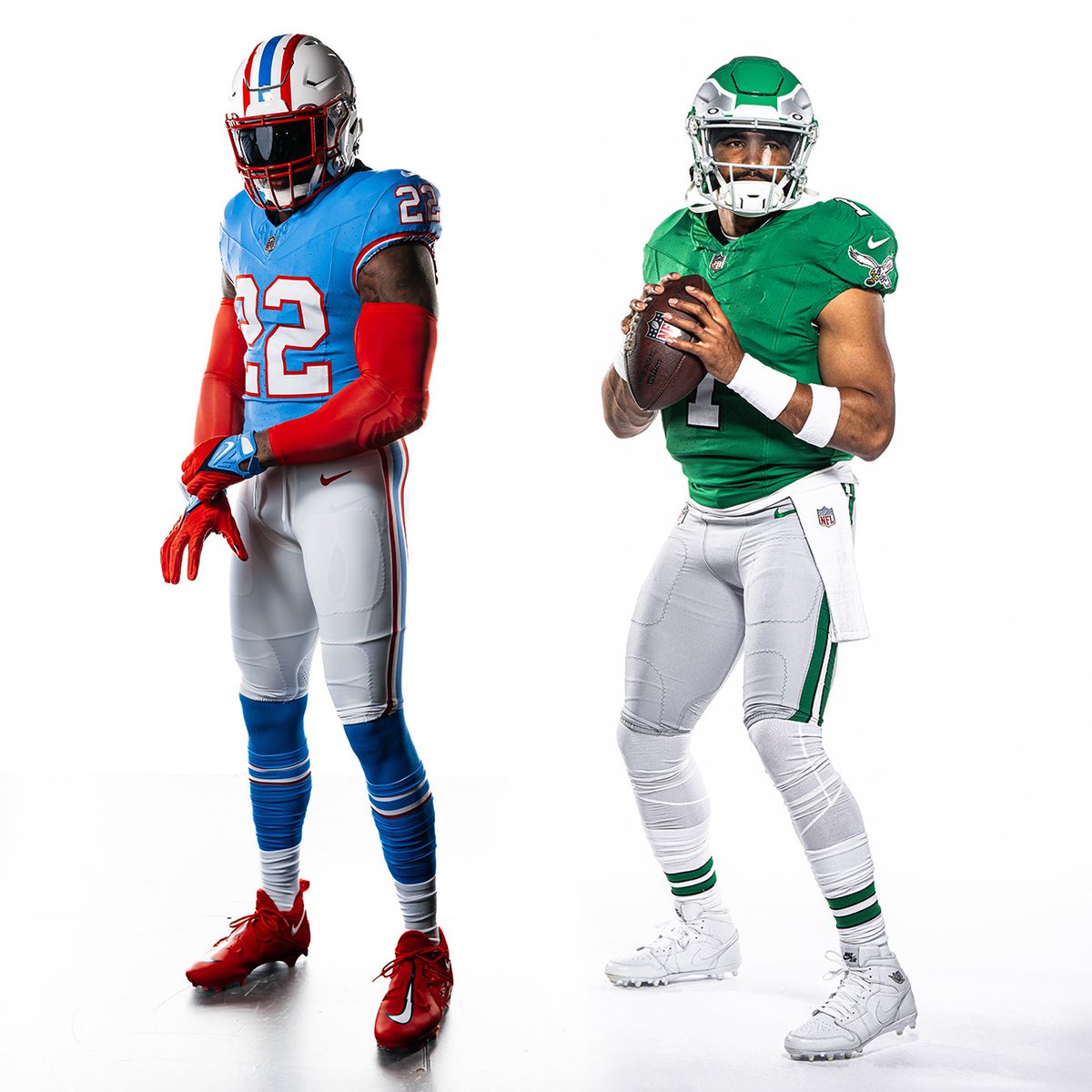 DraftKings's tweet photo. Which team dropped the better Throwback uniform?

𝐋𝐈𝐊𝐄 for Eagles - Kelly Green
𝐑𝐓 for Titans - Oilers Throwbacks https://t.co/HRgqNWTk22