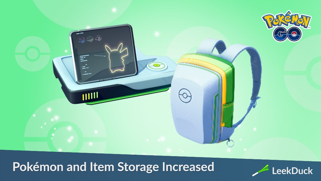 LeekDuck's tweet photo. You can now purchase more Pokémon Storage and Item Storage. Both have been increased by 500. 

💻 Maximum Pokémon Storage is now 6800
🎒 Maximum Item Storage is now 5800. 

Storage upgrades are available in the in-game Shop. https://t.co/ytLMJ89edE