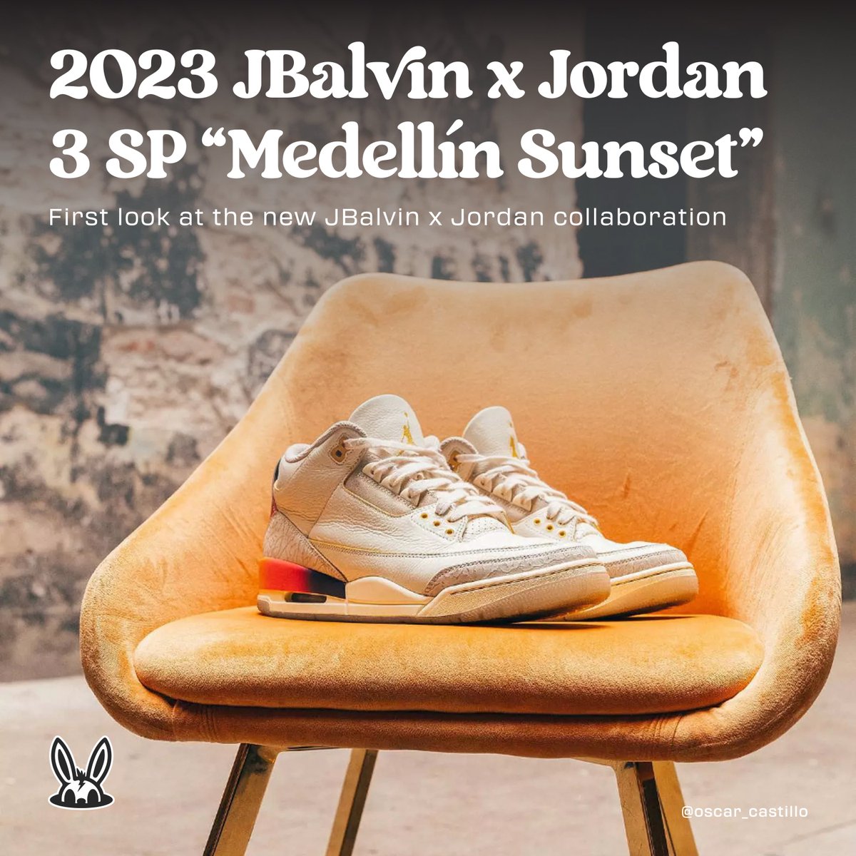 HPPRSWRLDWDE's tweet photo. You know us rabbits love shoes. Here's a first look at the new JBalvin x Jordan 3 SP collaboration. 

This one is called "Medellin Sunset". https://t.co/lljO3XALF2