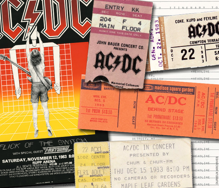 acdc's tweet photo. “Flick of The Switch” 1983 North American Tour: The “Flick Of The Switch” US Tour kicked off in Vancouver on October 11th, 1983, and the band played 49 shows in North America until December 16th in Montreal. https://t.co/89F9K3XtMt