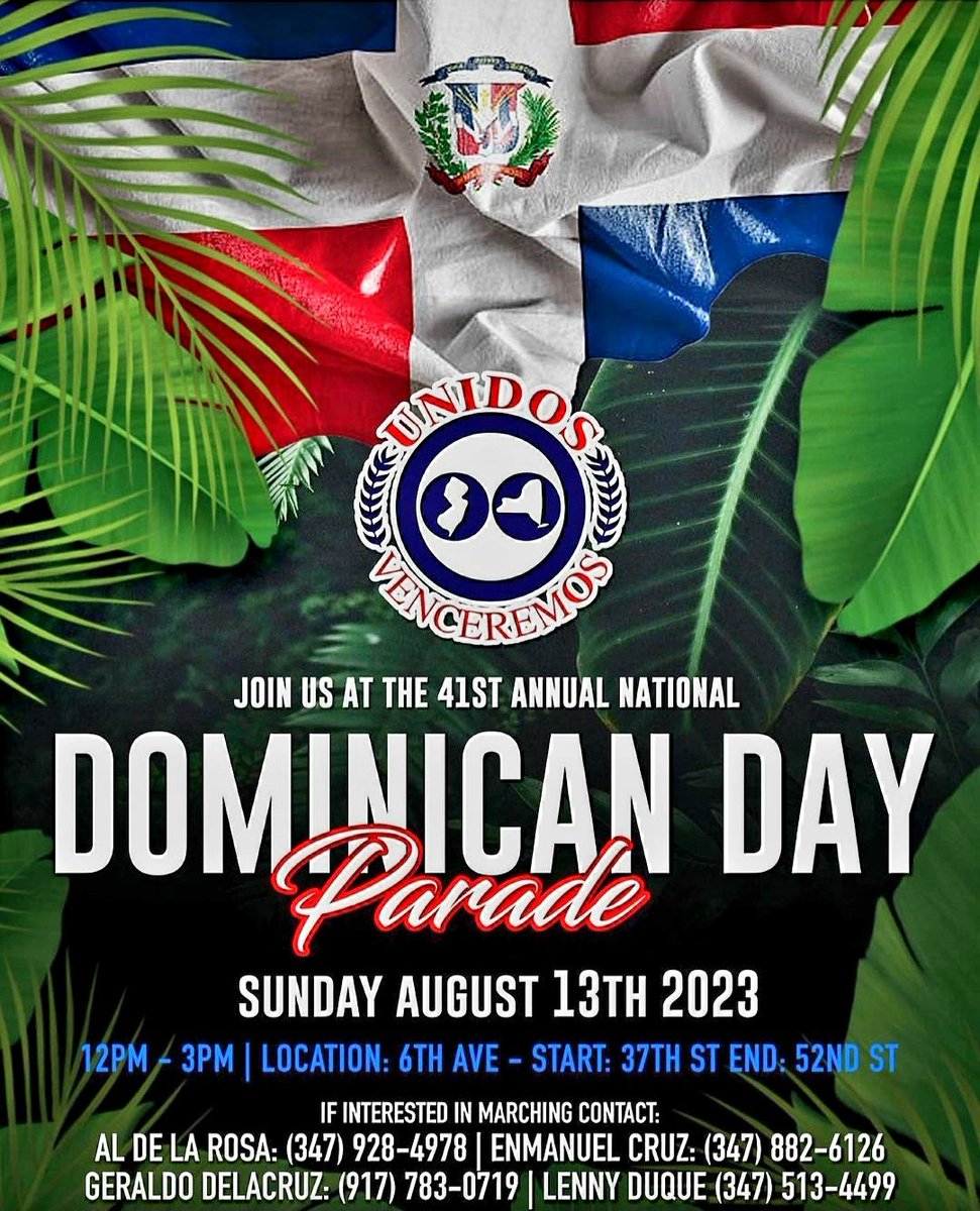 PAPD911's tweet photo. Join the fun of the 41st Annual National Dominican Day Parade on Sunday, August 13, 2023. Watch the PAPD and the #Port Authority Police Hispanic Society march up 6th Avenue in celebration of Dominican-American heritage.
#PAPD #PAPHS #papdprotectsnynj #PAPBA #dominicandayparade https://t.co/4HaBUXxQbo