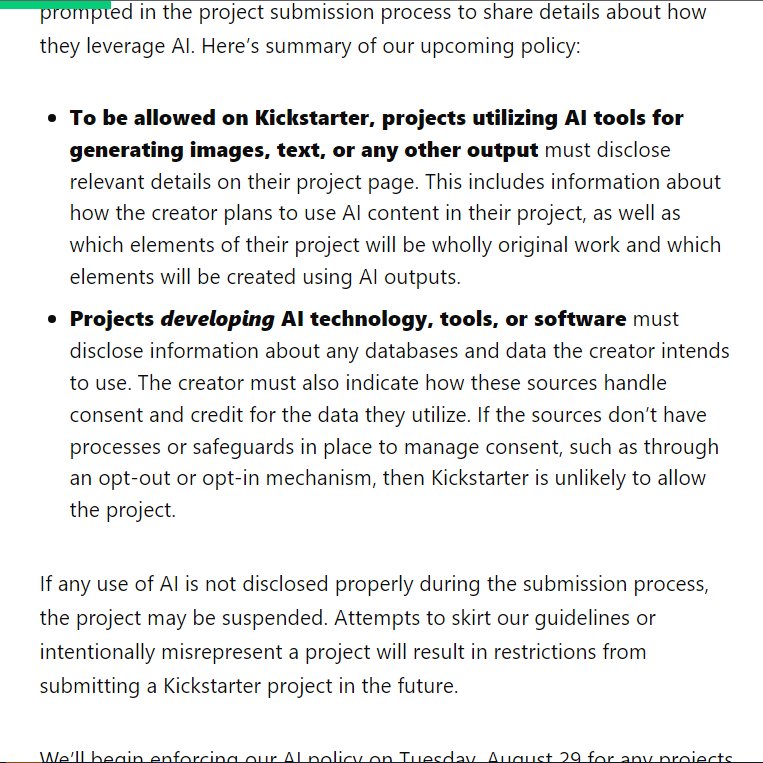 keepingitgeekly's tweet photo. Kickstarter's new AI policy https://t.co/H9iFnlGRwK
