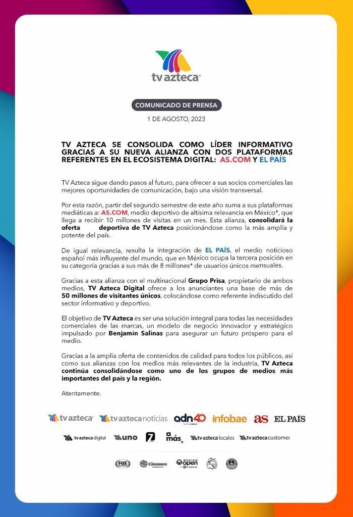 ASMexico's tweet photo. 🚨🚨 AS México y @Azteca anuncian importante alianza comercial 🚨🚨 https://t.co/CRa3Wj6XnT