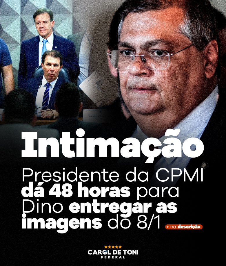A CHAPA ESTÁ ESQUENTANDO.

A recusa de Dino em entregar as imagens do 8/1 não é só uma confissão de que o Governo Lula tem culpa, mas também uma chacota com a cara dos membros da CPMI (e com o povo brasileiro, claro, que quer e merece a verdade).
⬇️