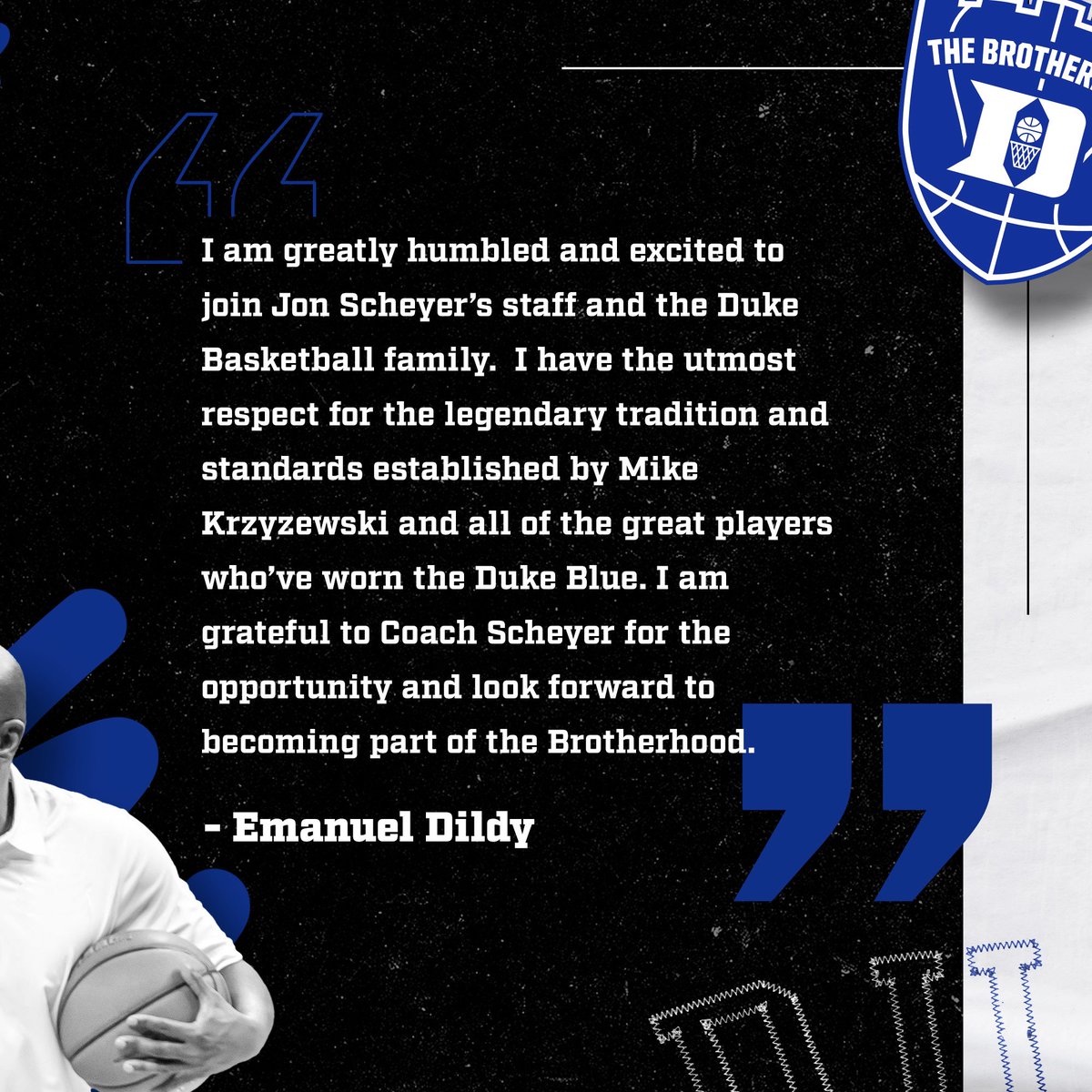 DukeMBB's tweet photo. OFFICIAL: Emanuel Dildy has been named assistant coach! https://t.co/7WKfBBsH92