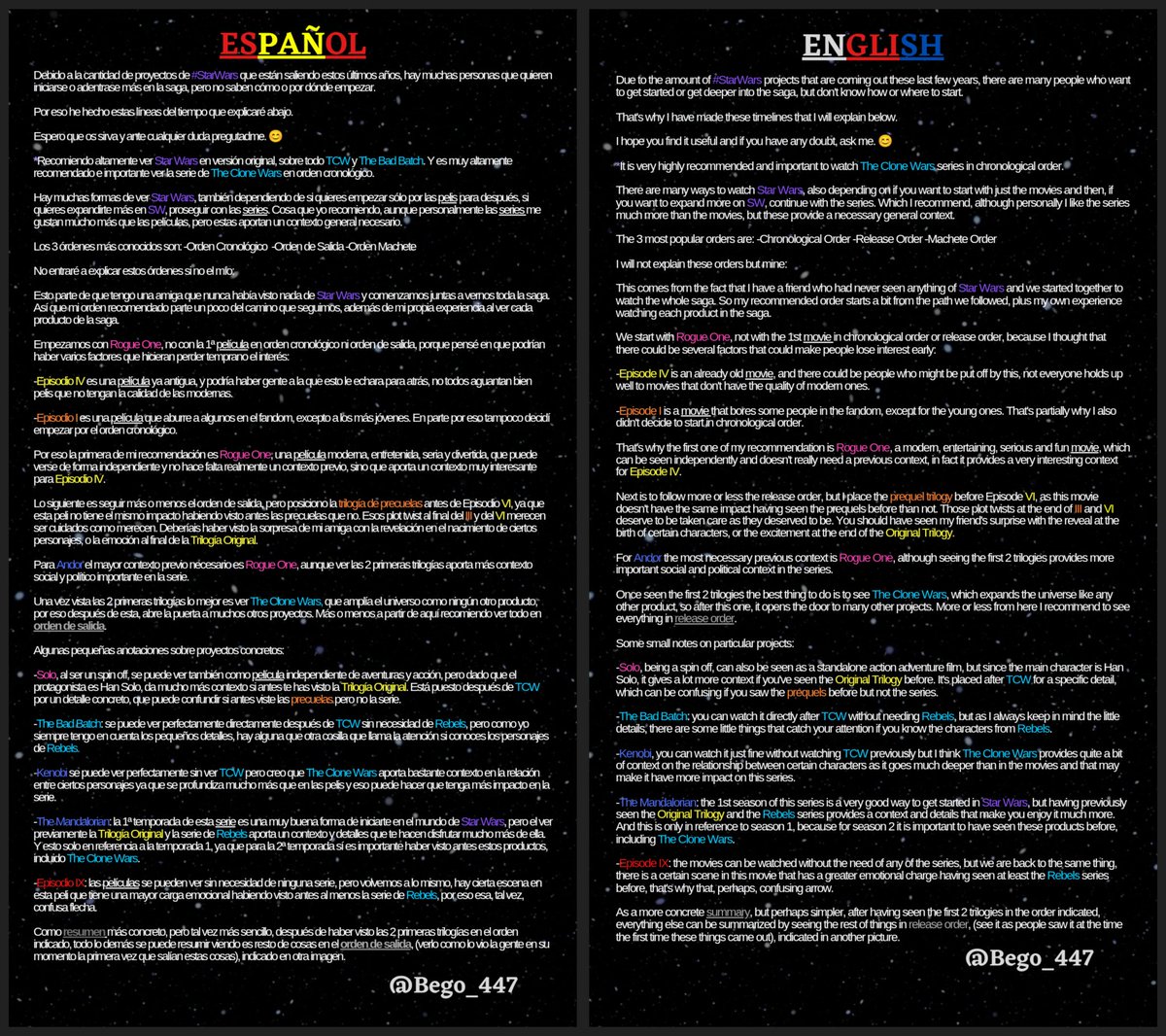 Bego_447's tweet photo. Con la cantidad de proyectos de #StarWars que están saliendo estos últimos años hay muchas personas q quieren adentrase en la saga pero no saben cómo o por dónde empezar
Por eso he hecho estas LÍNEAS DEL TIEMPO que explico 👇🏻
Espero que os sirva y ante cualquier duda preguntad 😊 https://t.co/n6mc5K7NGr