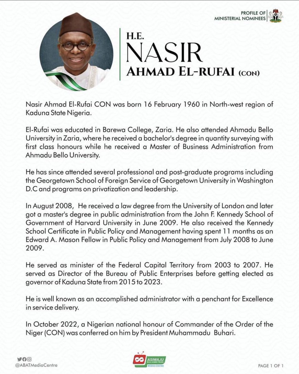 Hon. Mohammed Bello El-Rufai tweet media