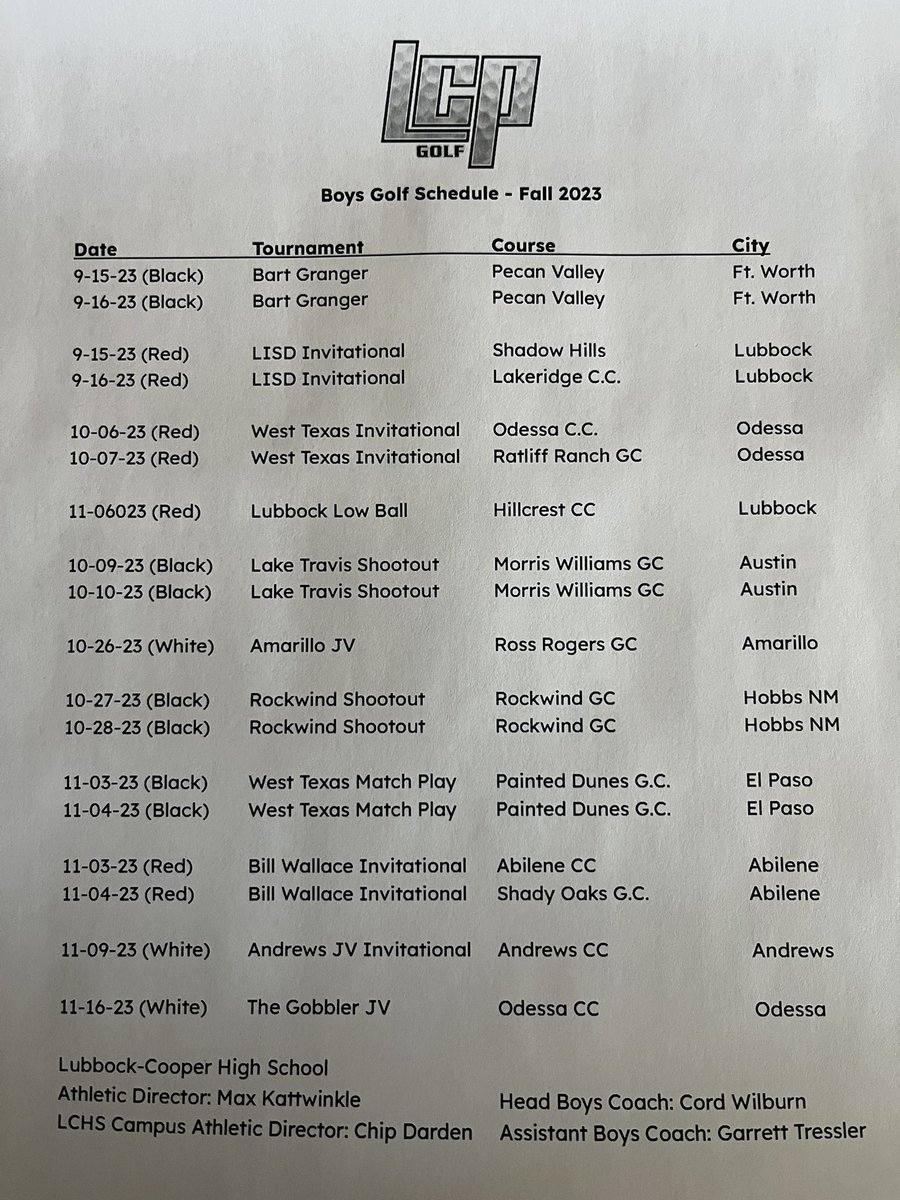 LcpGolf's tweet photo. LCP Fall 2023 Mens golf schedule.
#lcpgolf https://t.co/OVlfvy7mPx
