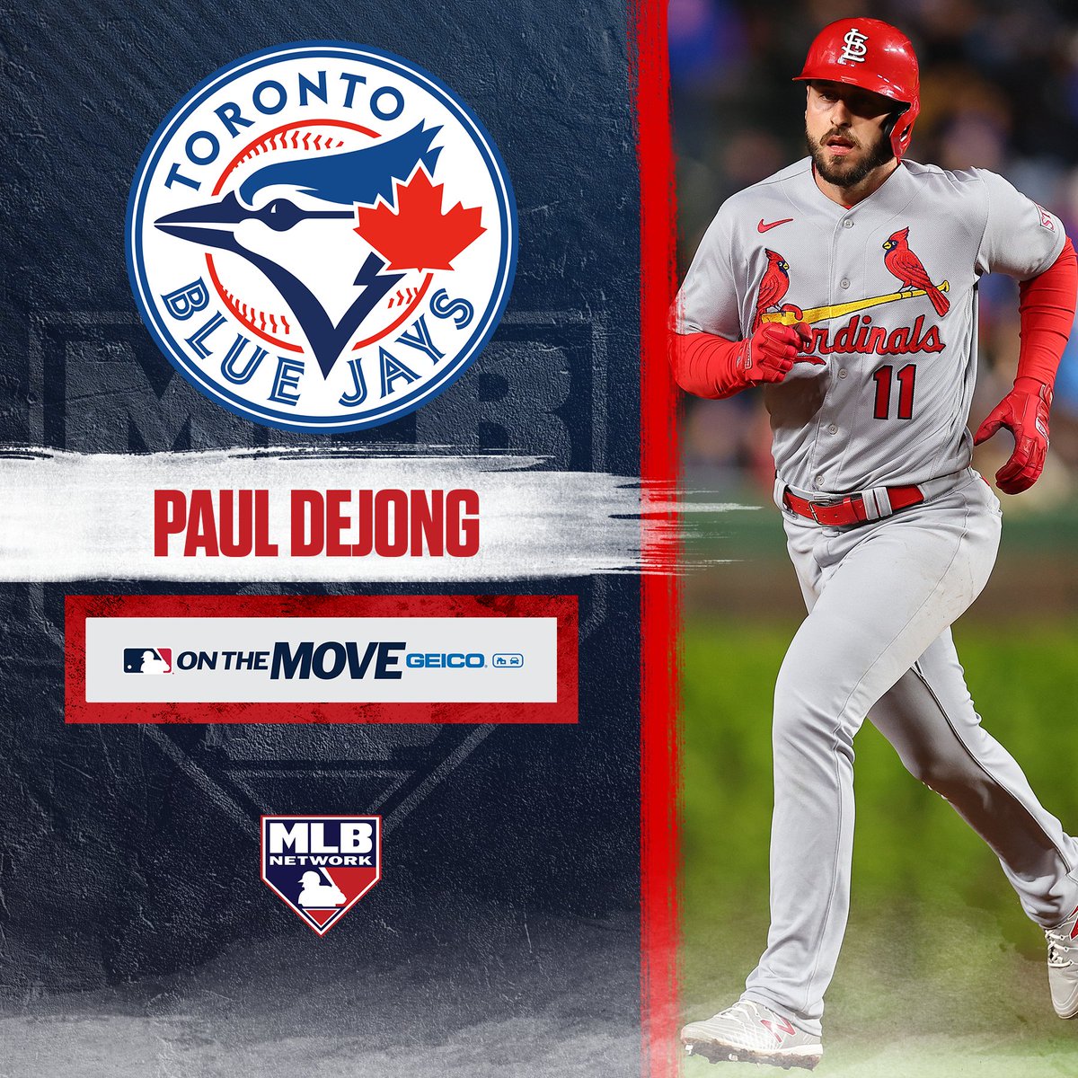MLBNetwork's tweet photo. The Blue Jays make an infield splash, landing a reported deal for veteran SS Paul DeJong! #TradeDeadline https://t.co/CQs9mqkLYb