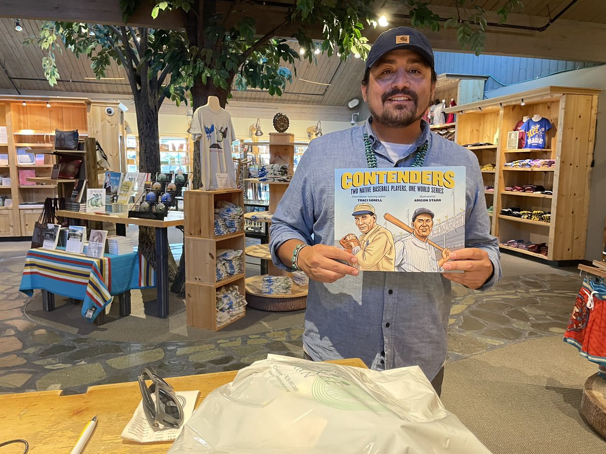 DanielVandever's tweet image. Picked up a Traci Sorell signed copy of Contenders at the Musesum of the Cherokee Indian. My son’s book collection is growing! #NativeKidLit