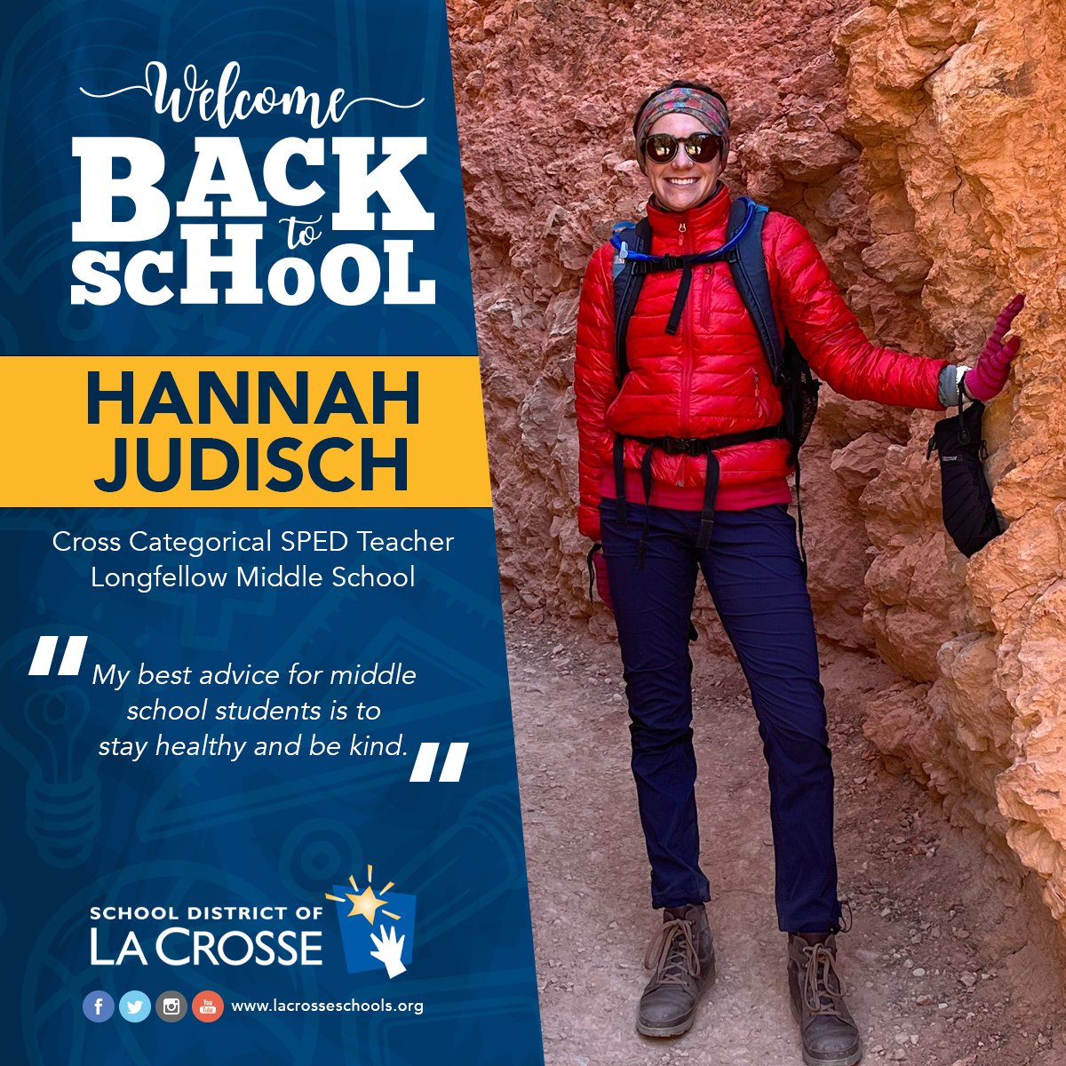 ⭐️2023-2024 new staff intros start... now! Welcome new La Crosse Longfellow Middle School Cross Categorical Special Education Teacher Hannah Judisch. Please help us welcome Hannah to our #WeAreLaCrosse family with a comment below.