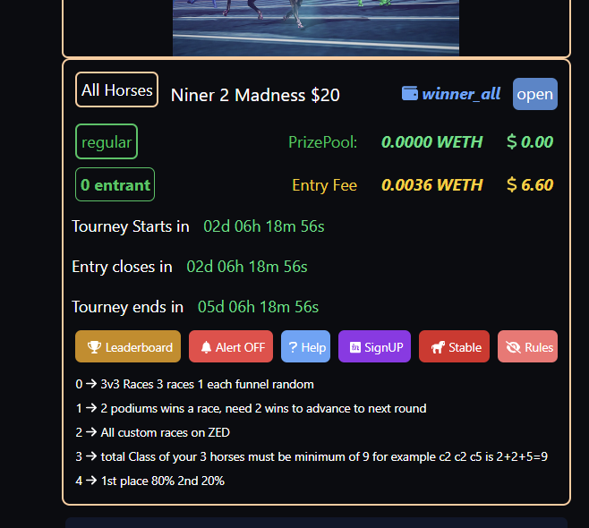 Niner Madness
Winner gets $50 dollars from ZED creator fund
1 random entrant gets $200 dollars from ZED creator fund

will fill lightning fast

please enter right away or you will miss

zed-tourney-ui2.vercel.app/tourney/9de212…
