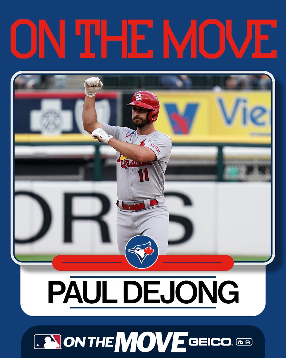 MLB's tweet photo. The Blue Jays reportedly acquire SS Paul DeJong from the Cardinals, per MLB Network Insider @jonmorosi. https://t.co/DBPF8DXquq