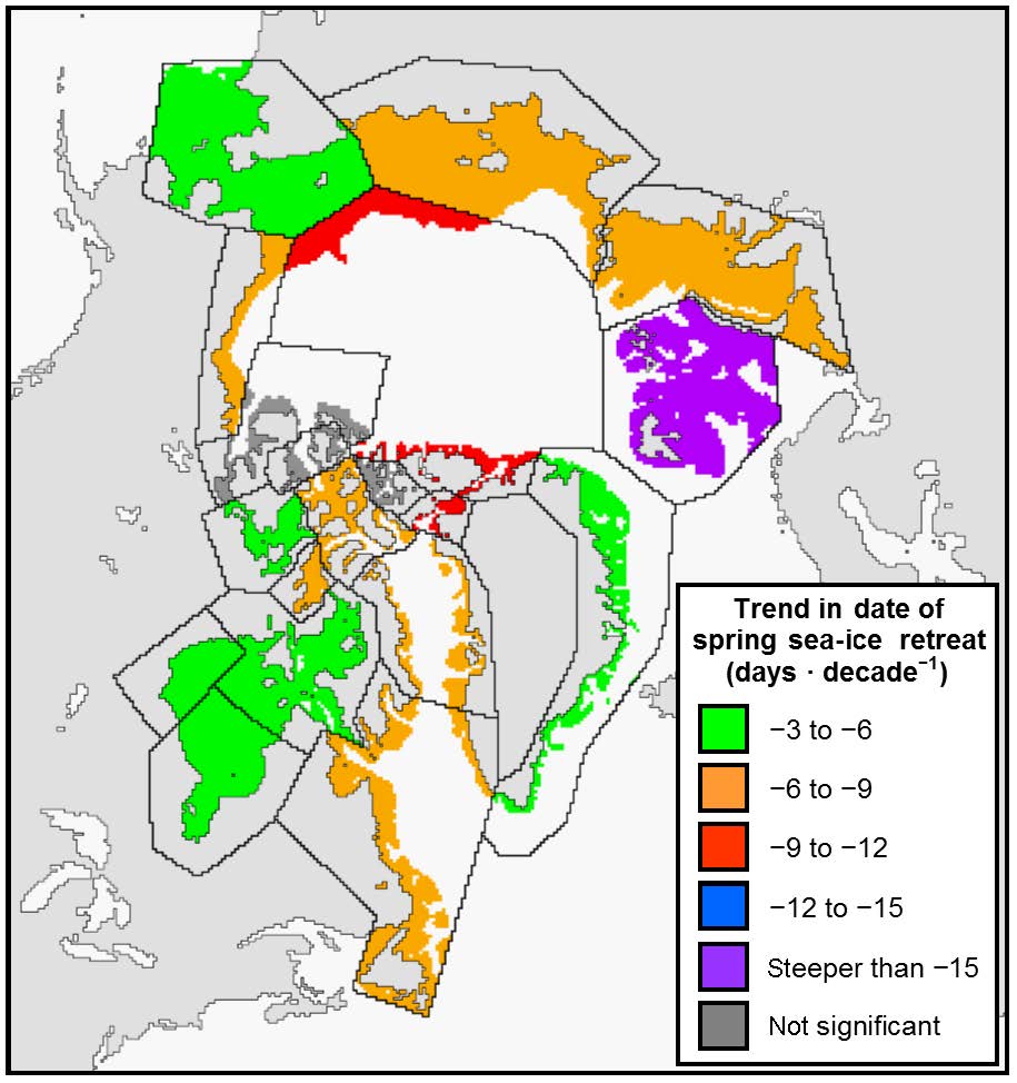 AEDerocher's tweet photo. Saw a polar bear-climate change denier Tweet above average sea ice in Svalbard as if it's good news but  issue is that the decline started before 1991 &amp; spring ice melt is >15 days earlier/decade &amp; freeze-up >15 days later/decade. Habitat loss from climate change is the threat. https://t.co/ljjCimMOX6