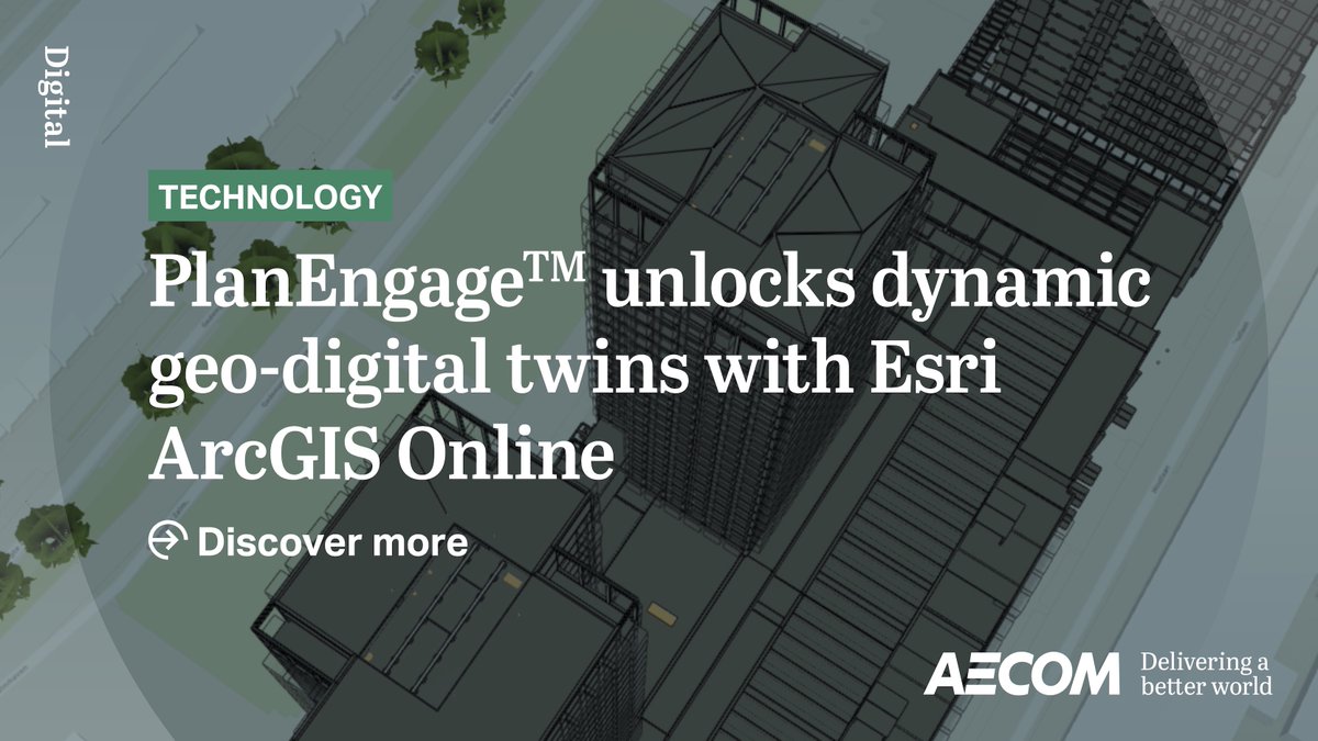EsriPartners's tweet photo. AECOM @AECOM announces integration with Esri #ArcGISOnline.  AECOM, a global consulting firm, believes infrastructure creates opportunity for everyone – uplifting communities and sustaining our planet.  #DigitalTwins #EsriPartner

Read Press Release👇
https://t.co/VFbkeyVu93 https://t.co/hAJl68U14Z